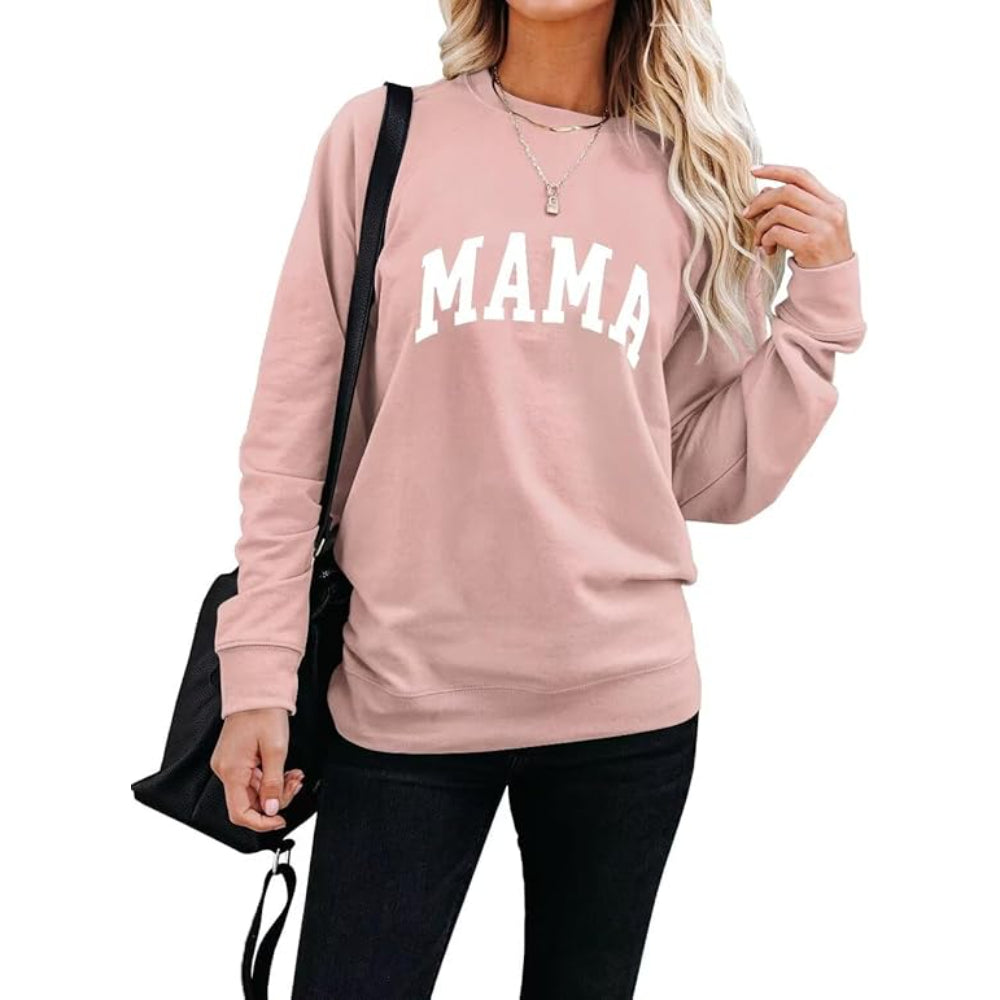 Comfortable And Stylish Mama Printed Sweatshirt For Everyday Wear Light Pink