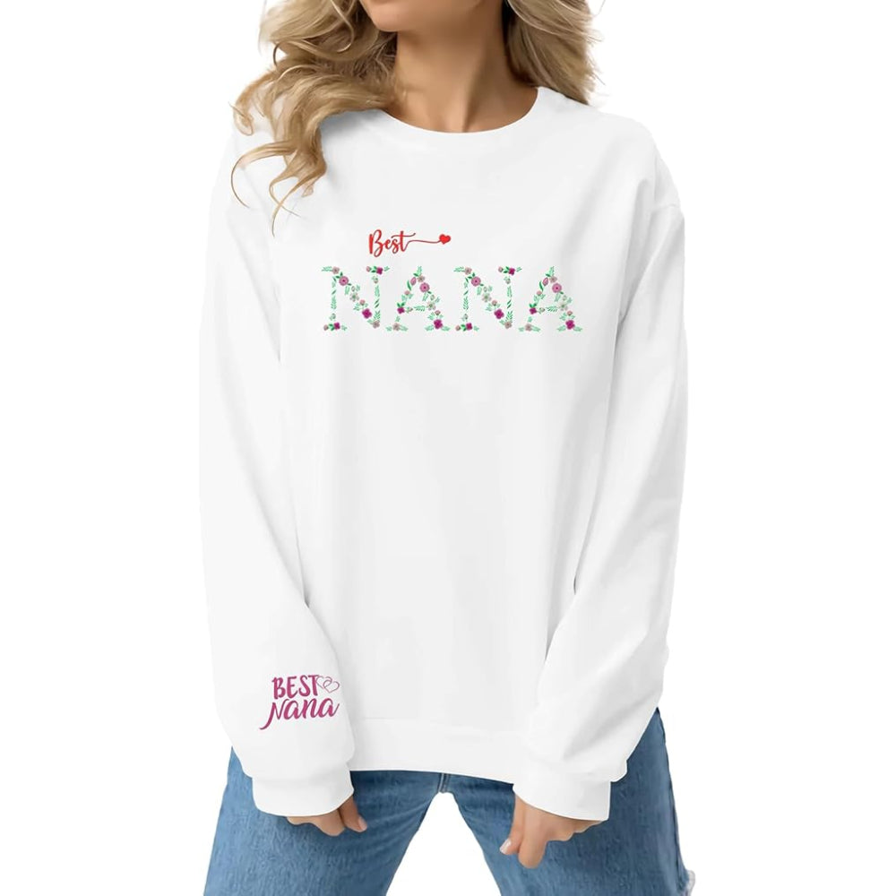 Floral Letter Graphic Long Sleeve Pullover White