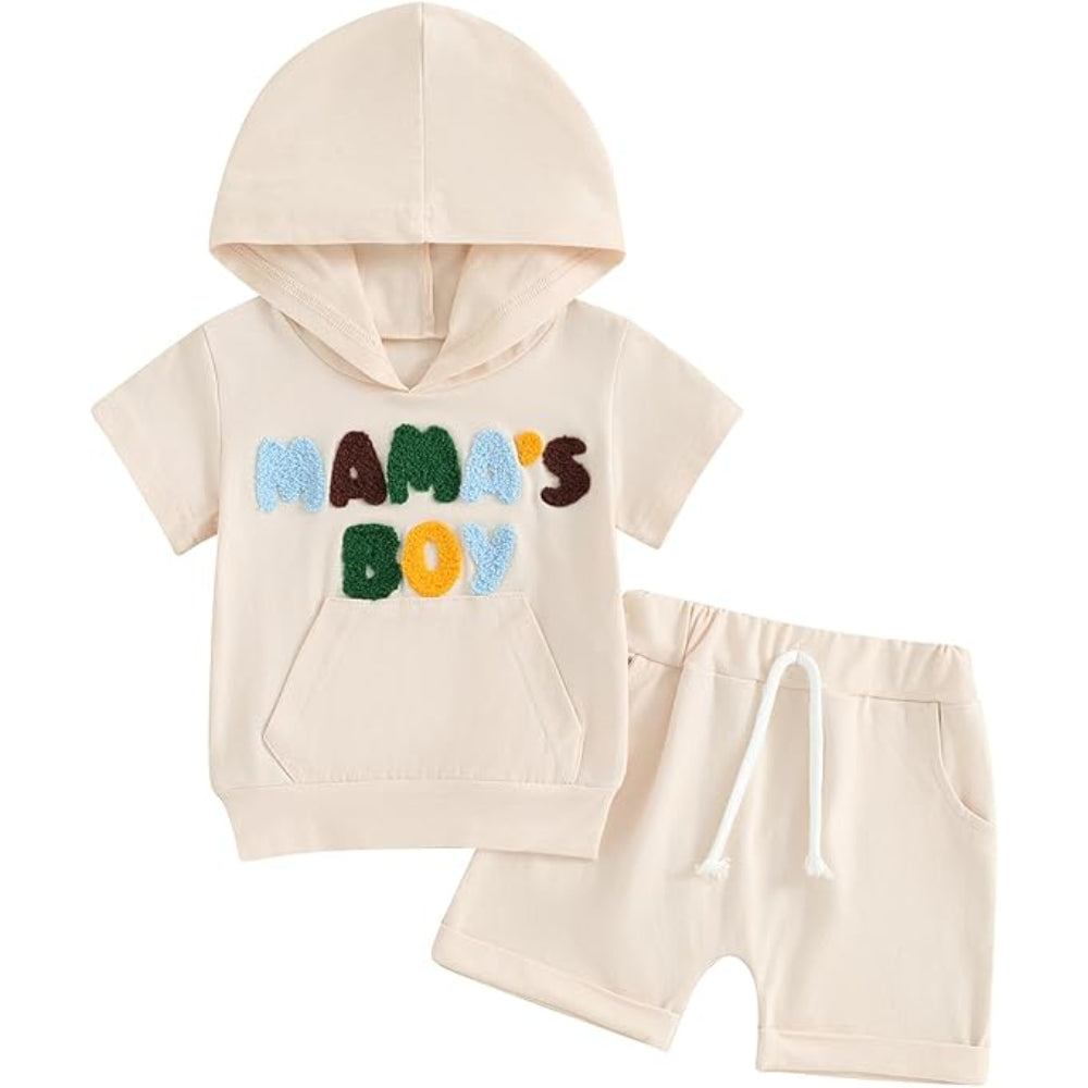 Toddler Boy Shorts Set Short Sleeve Hoodie Beige