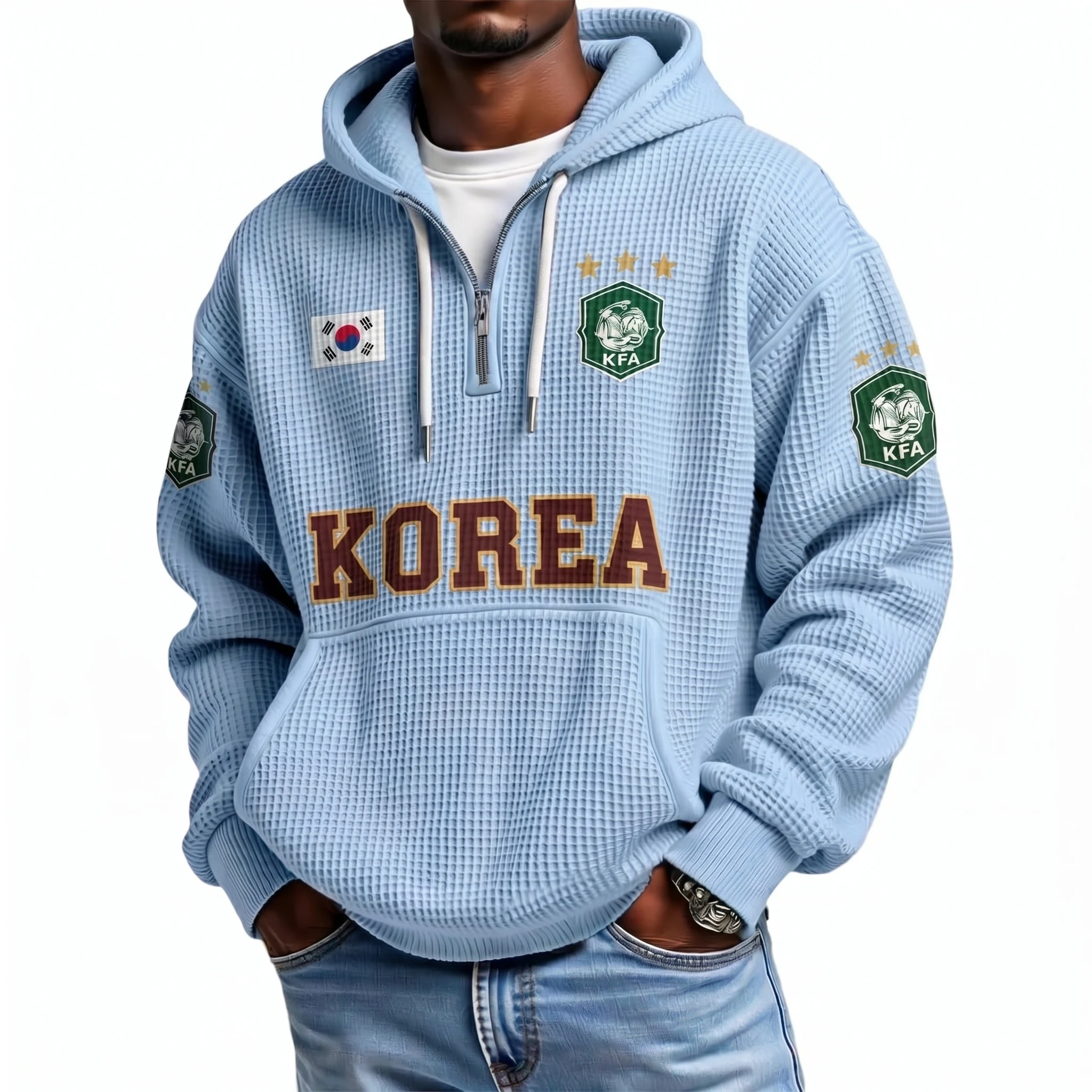 South Korea Printed Waffle Quarter Zip Football Fan Hoodie