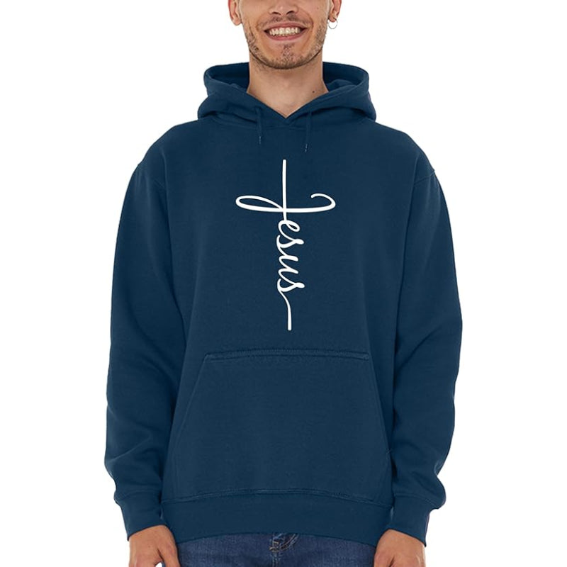 Jesus Cross Printed Front Pocket Hoodie