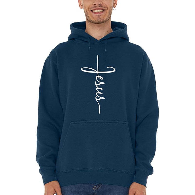 Jesus Cross Printed Front Pocket Hoodie