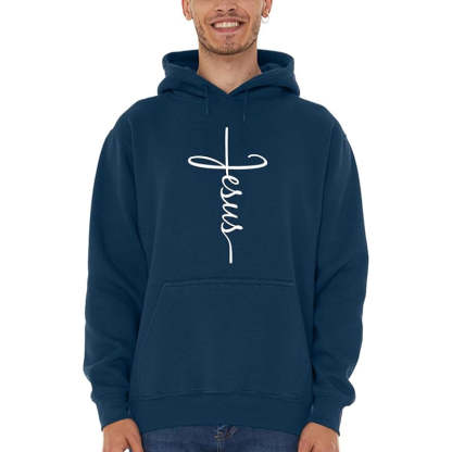 Jesus Cross Printed Front Pocket Hoodie