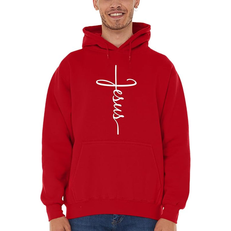 Jesus Cross Printed Front Pocket Hoodie
