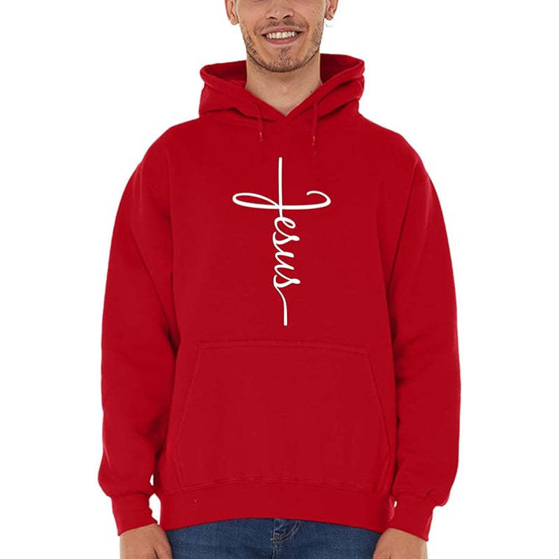 Jesus Cross Printed Front Pocket Hoodie