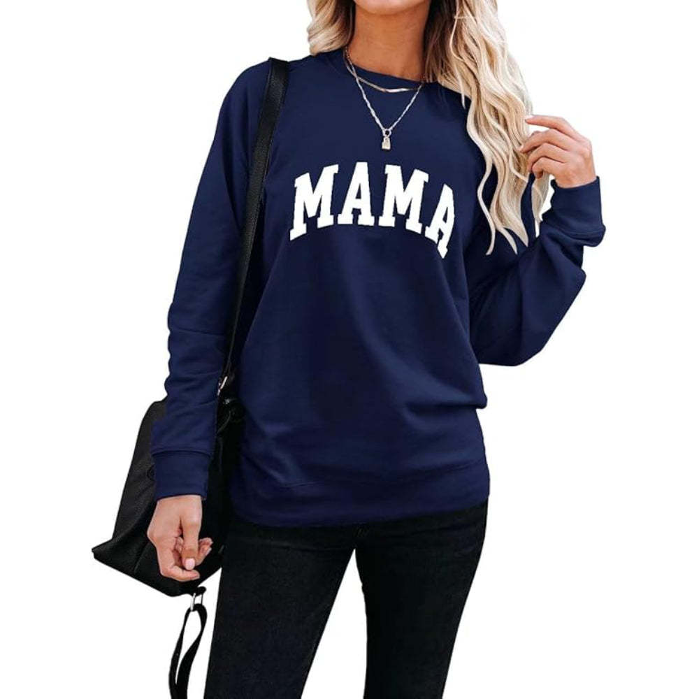 Comfortable And Stylish Mama Printed Sweatshirt For Everyday Wear Navy Blue