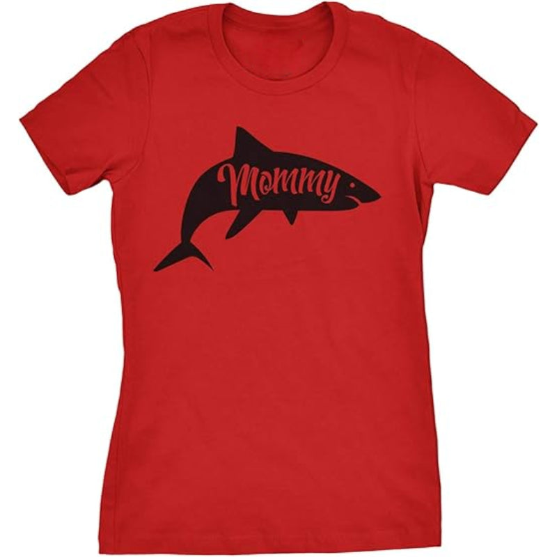 Mommy Shark Graphic Printed T Shirt Red