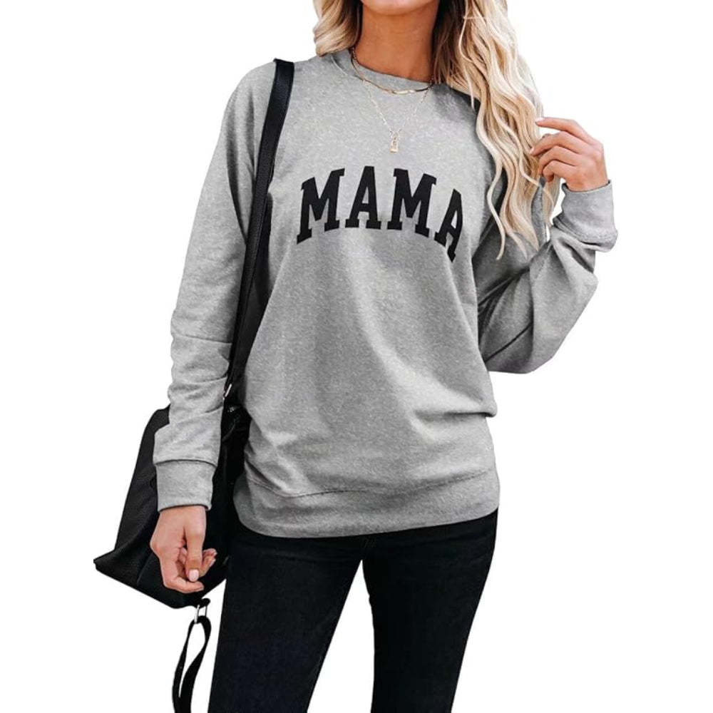 Comfortable And Stylish Mama Printed Sweatshirt For Everyday Wear Gray