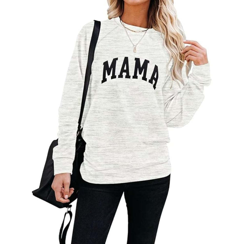 Comfortable And Stylish Mama Printed Sweatshirt For Everyday Wear Light Gray