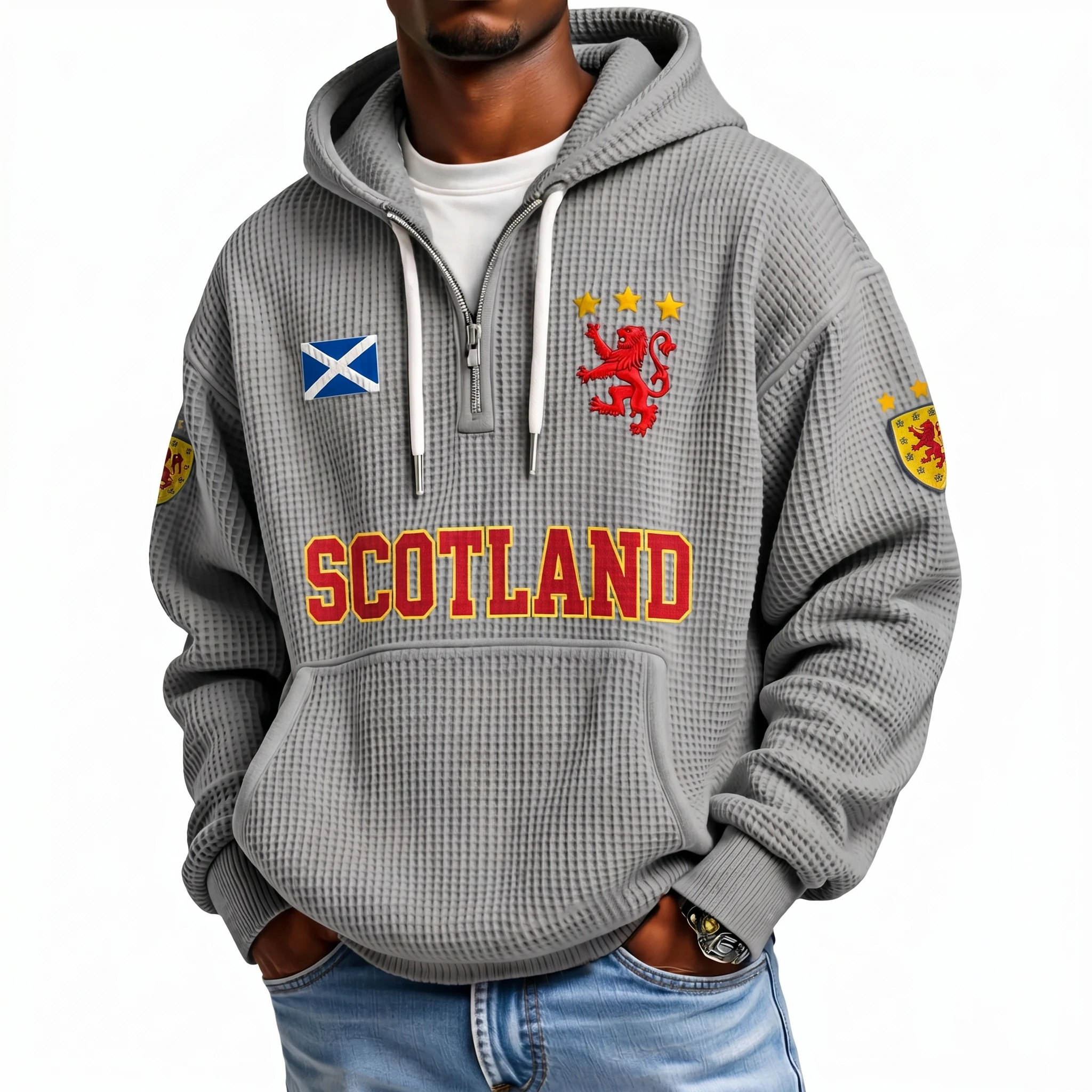 Scotland Printed Waffle Quarter Zip Football Fan Hoodie
