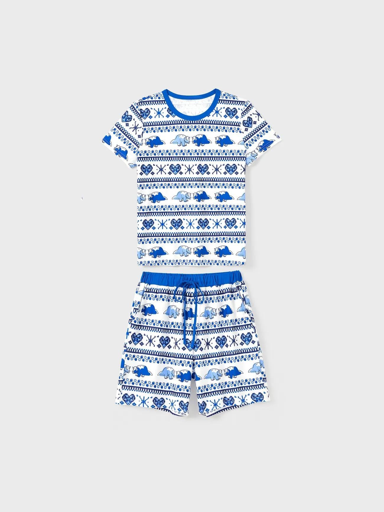 Family Matching Dinosaur Printed Pajama Set With Drawstring Women