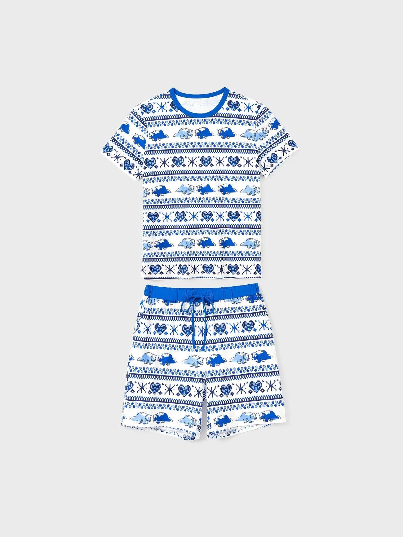 Family Matching Dinosaur Printed Pajama Set With Drawstring Men