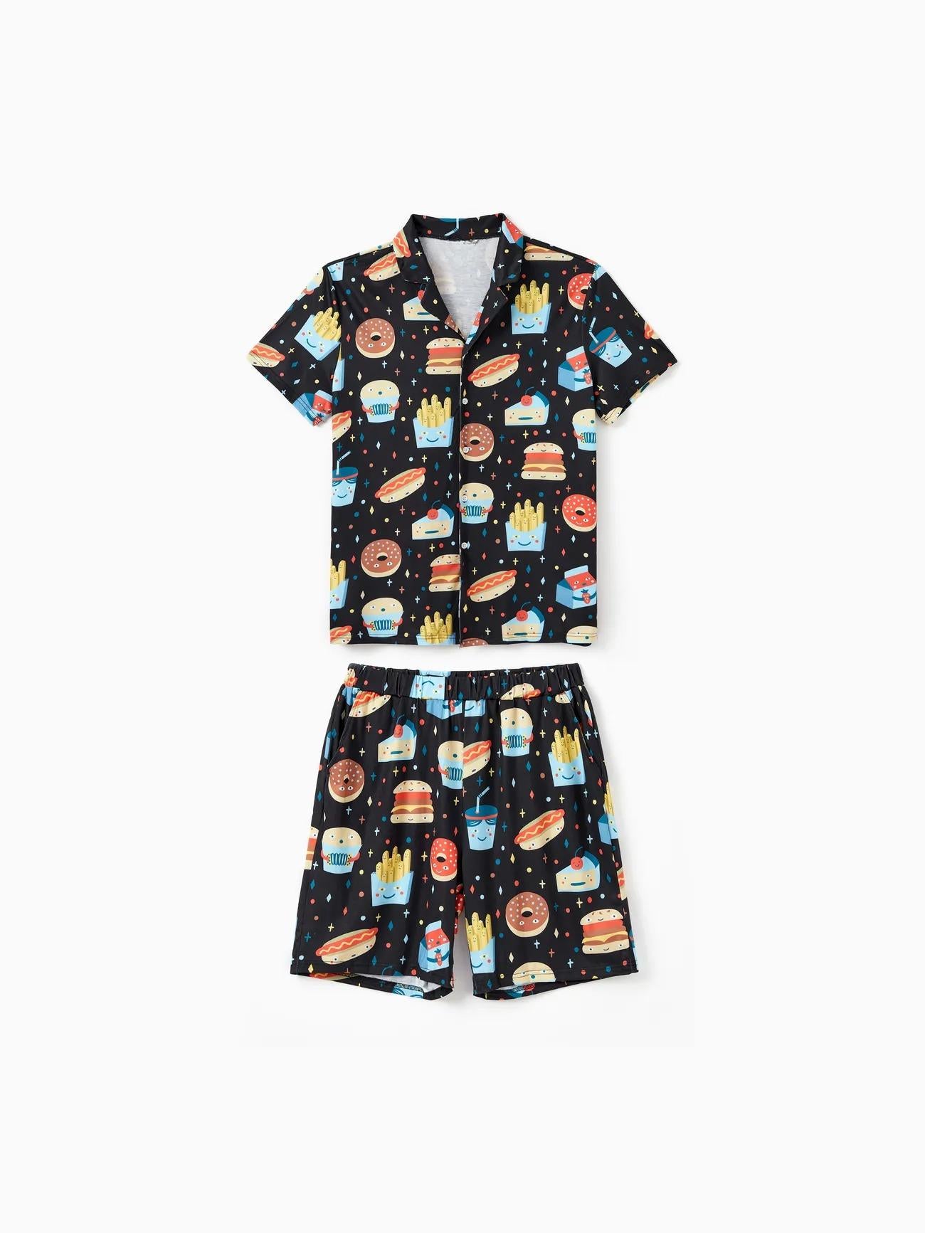 Family Matching Allover Cartoon Snack Graphics Shorts Sets Women