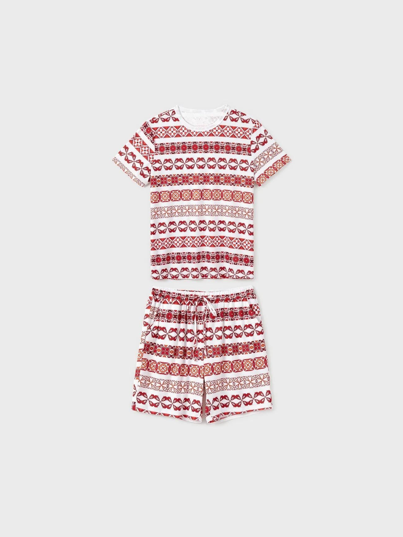 Family Matching Printed Top and Pocketed Shorts Sets Men