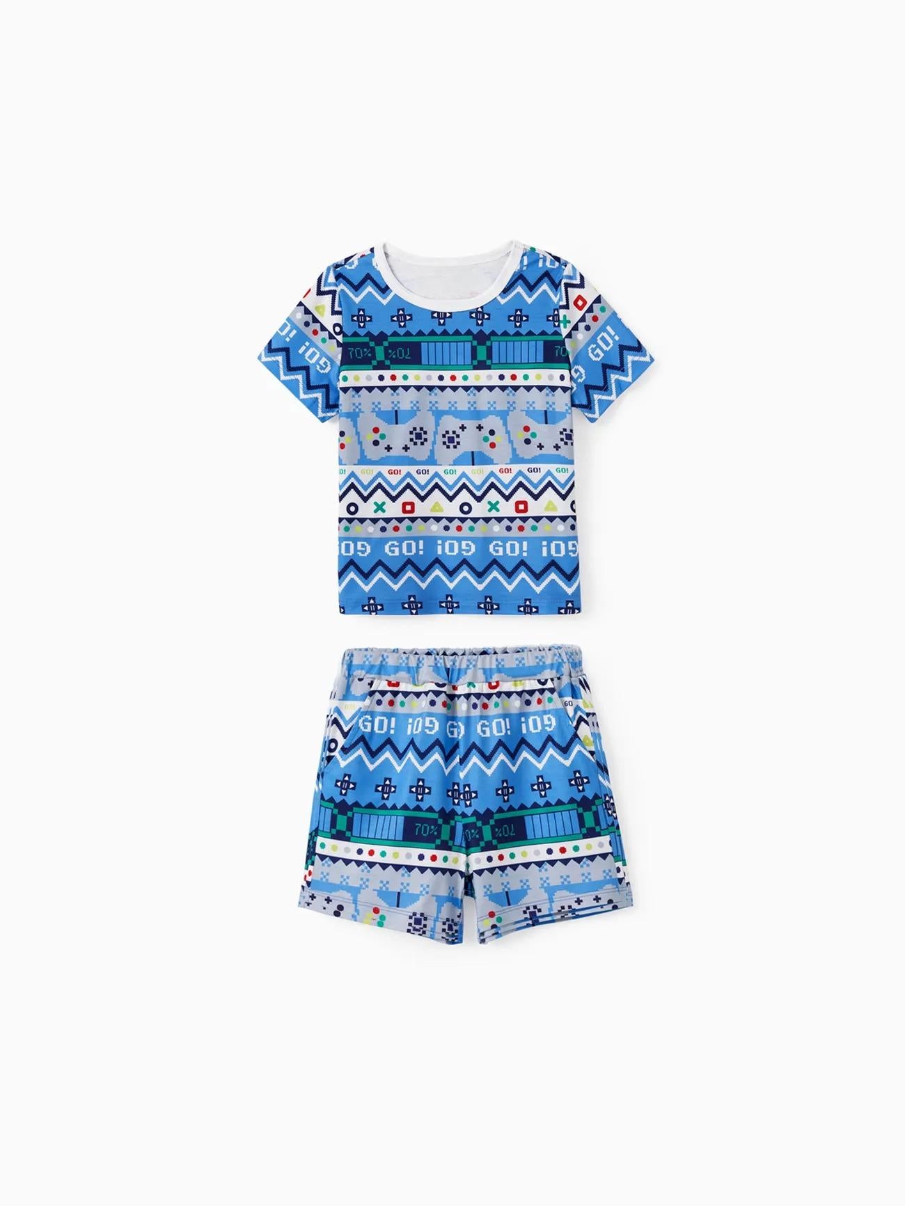 Family Matching Game Theme Fair Isle Pattern Shorts Sets Kids