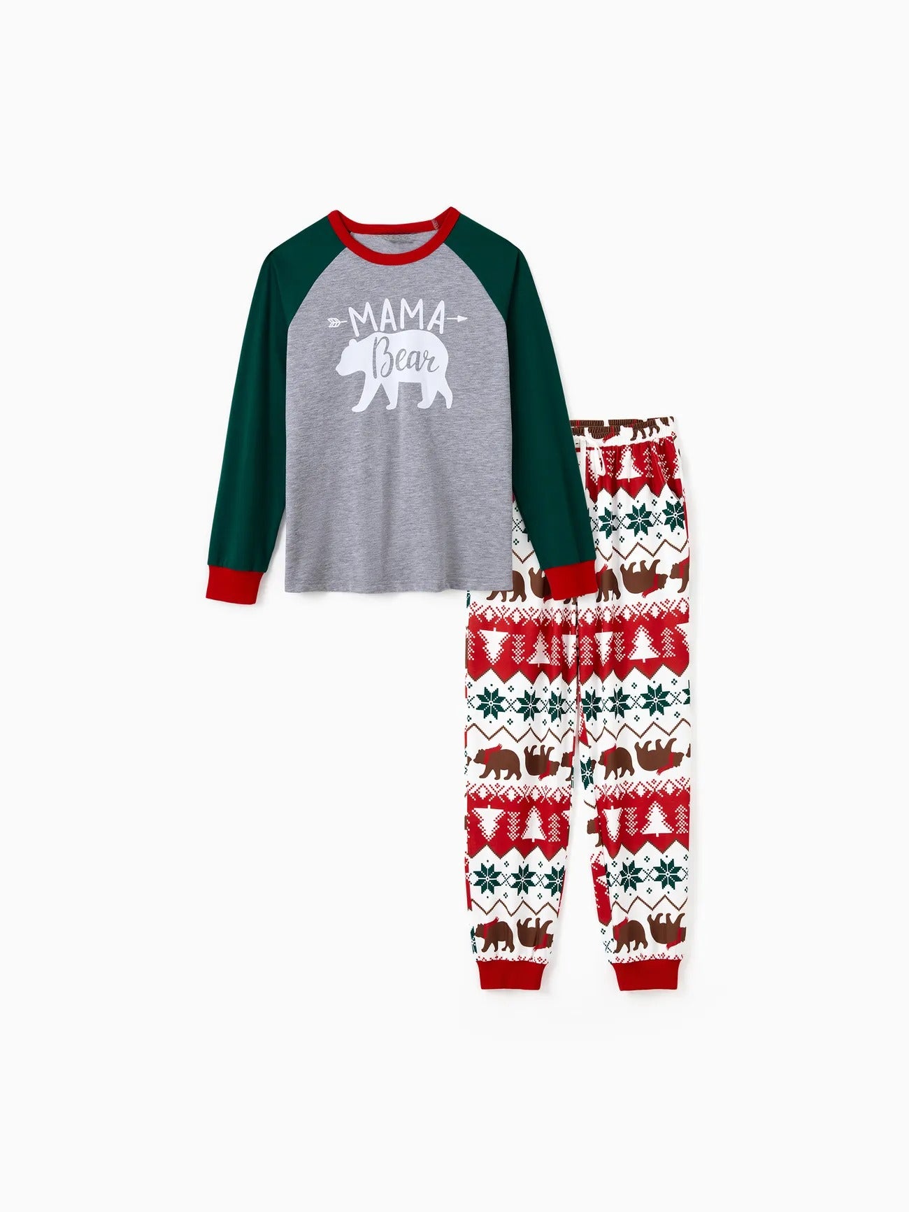 Family Bear Printed Matching Holiday Pajama Set Women