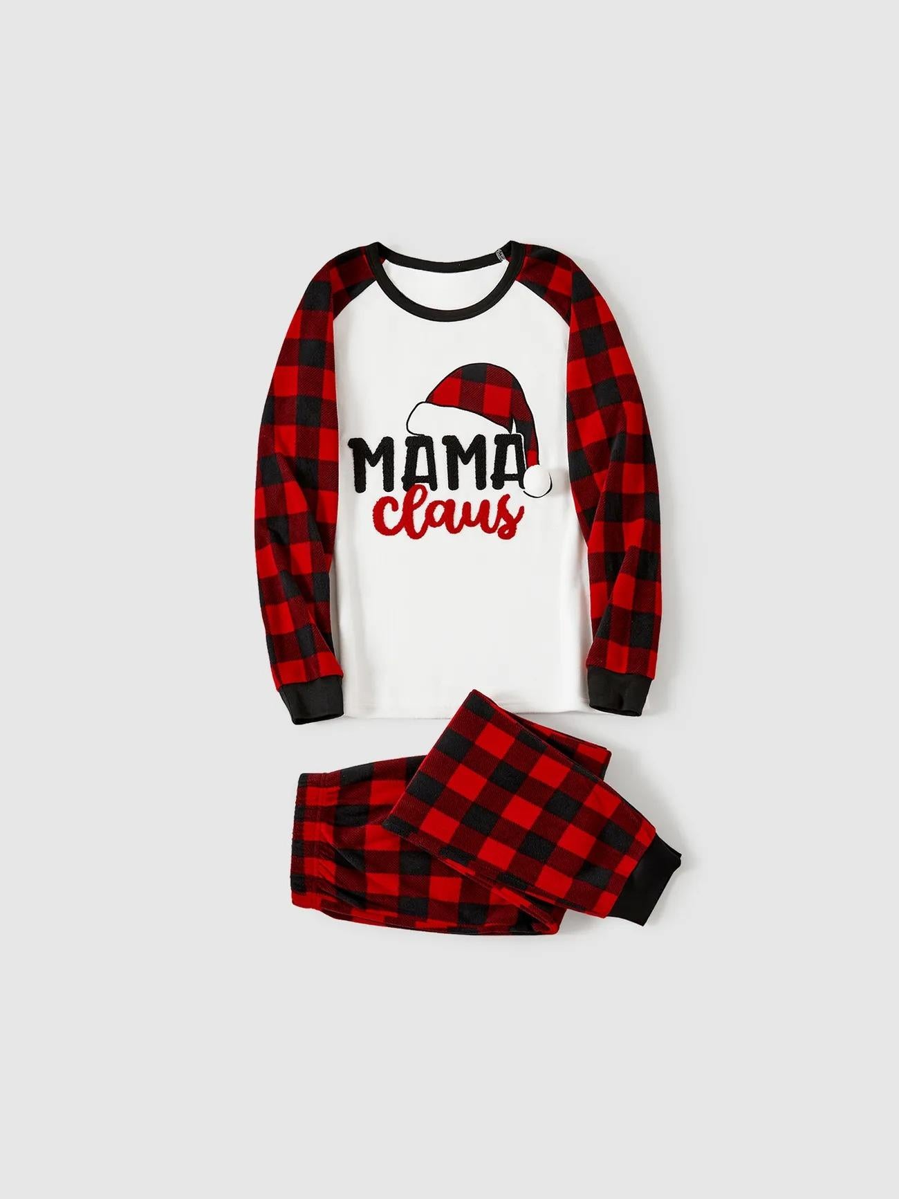 Family Matching Santa Claus Themed Top And Plaid Pajama Set Women