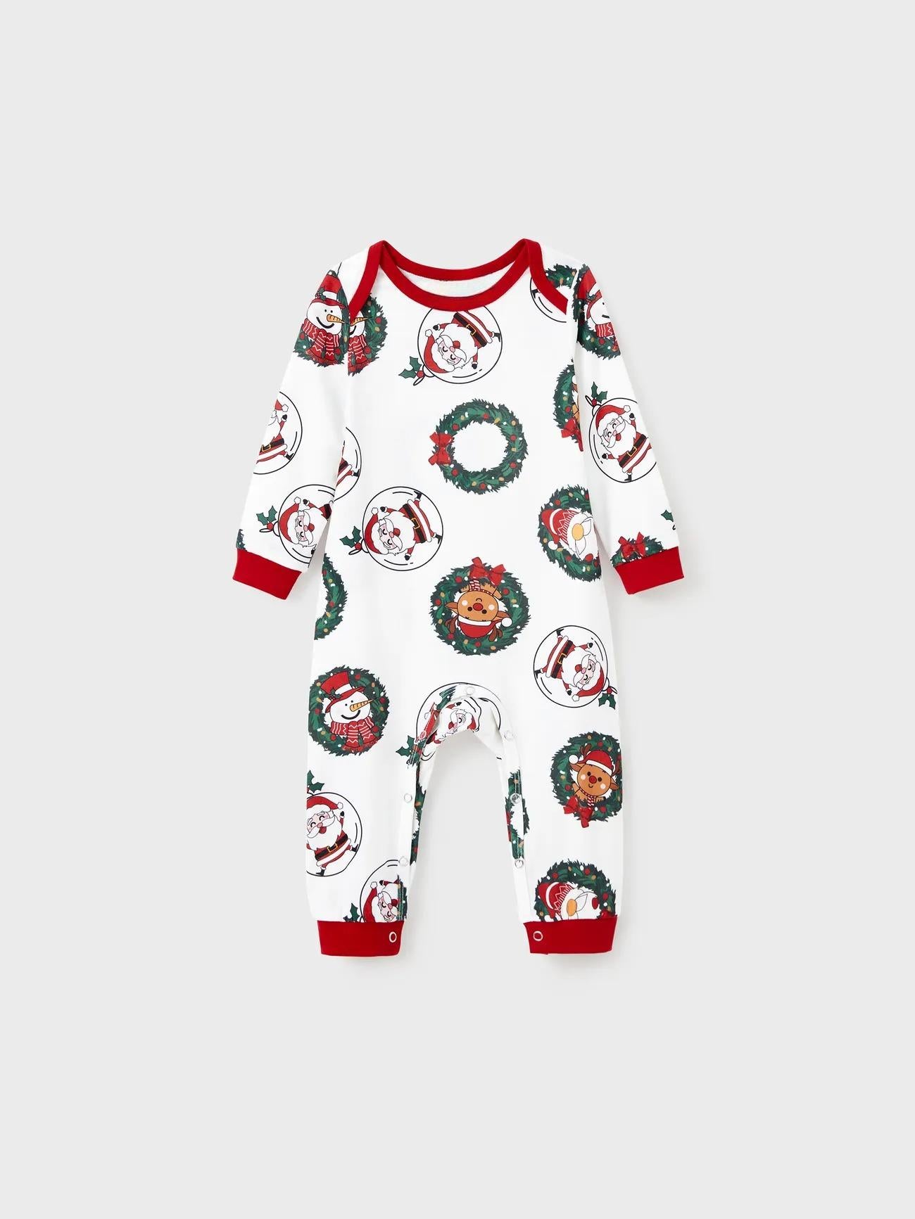 Family Christmas Pajamas Set With Santa And Reindeer Wreath Design Baby