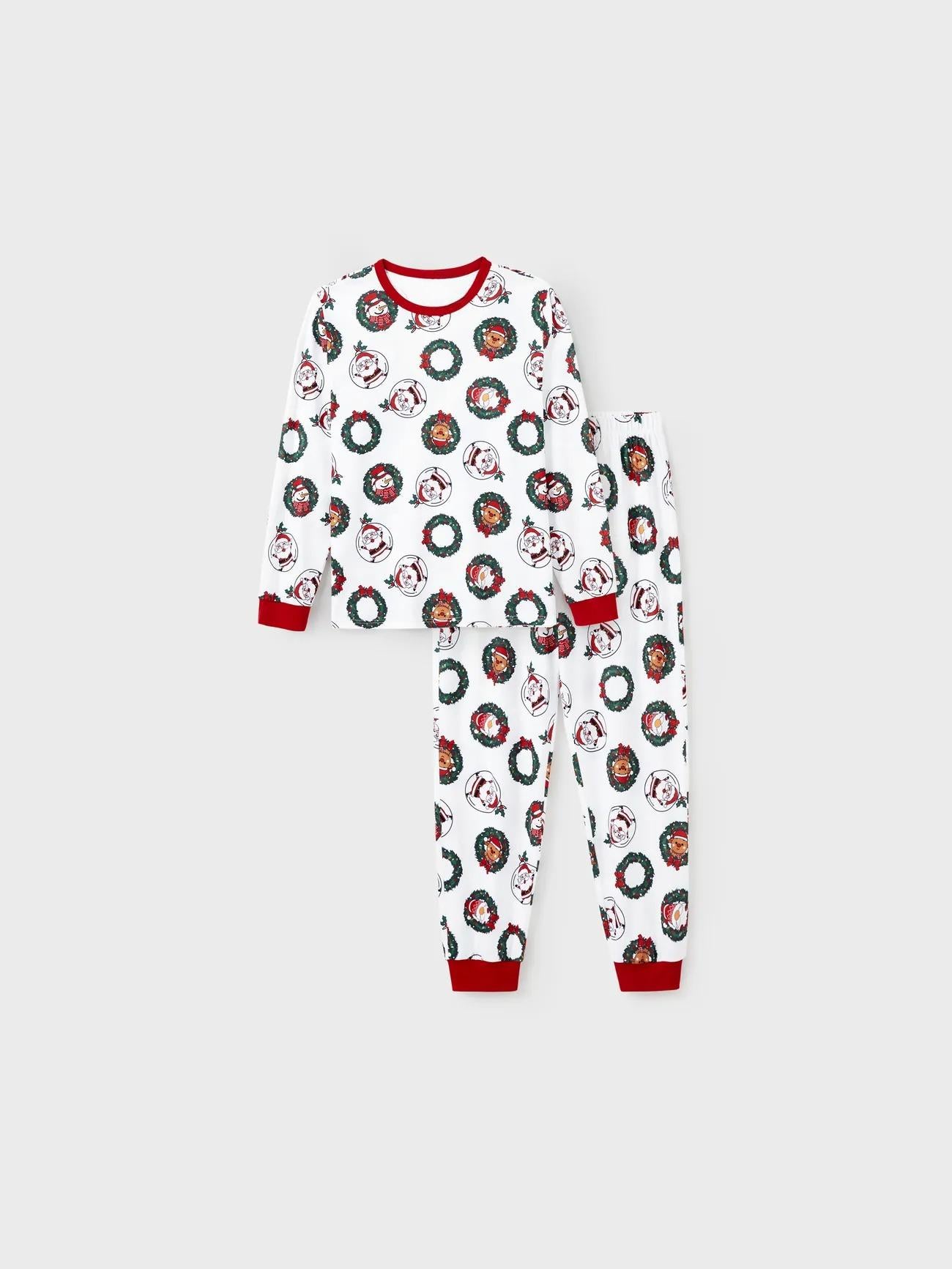 Family Christmas Pajamas Set With Santa And Reindeer Wreath Design Men