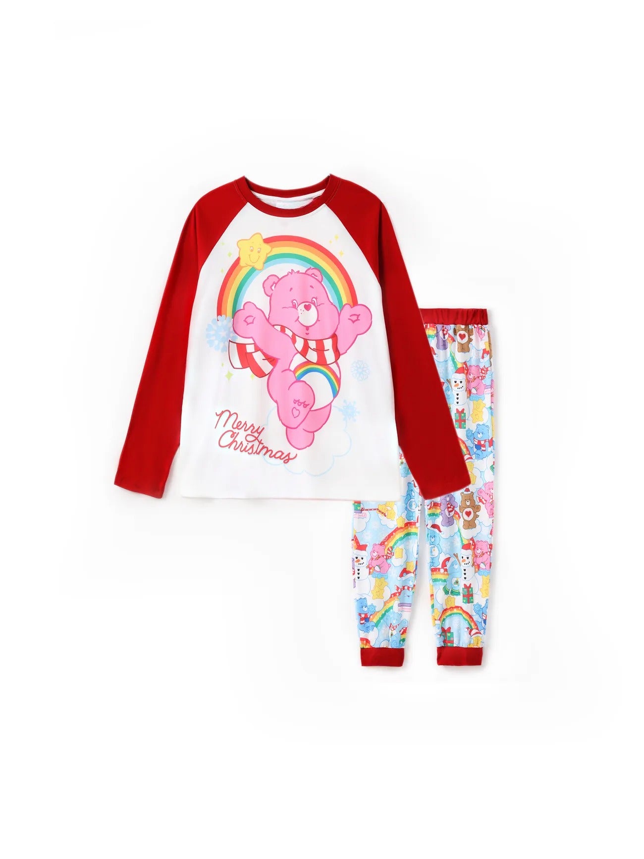 Family Matching Christmas Bear Pajama Set With Rainbow Print Woman
