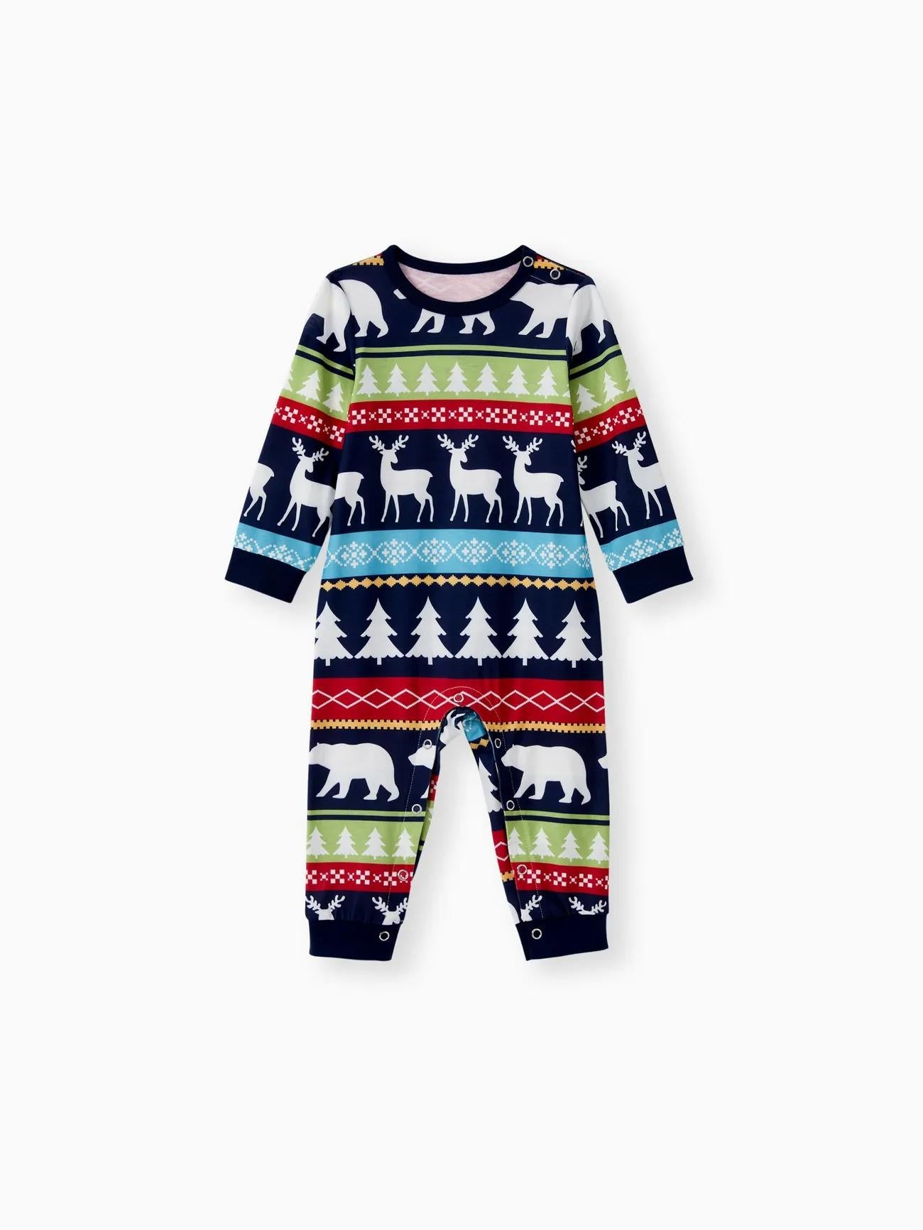 Family Matching Reindeer Graphic Print Pajama Set With Pockets Baby