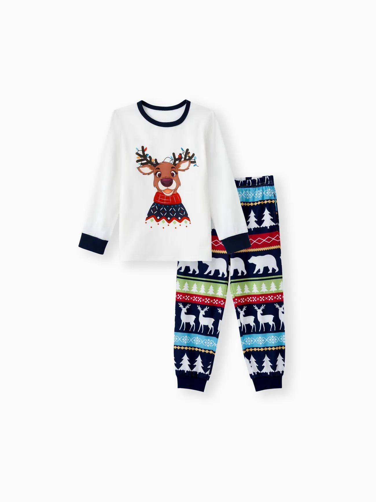 Family Matching Reindeer Graphic Print Pajama Set With Pockets Kids
