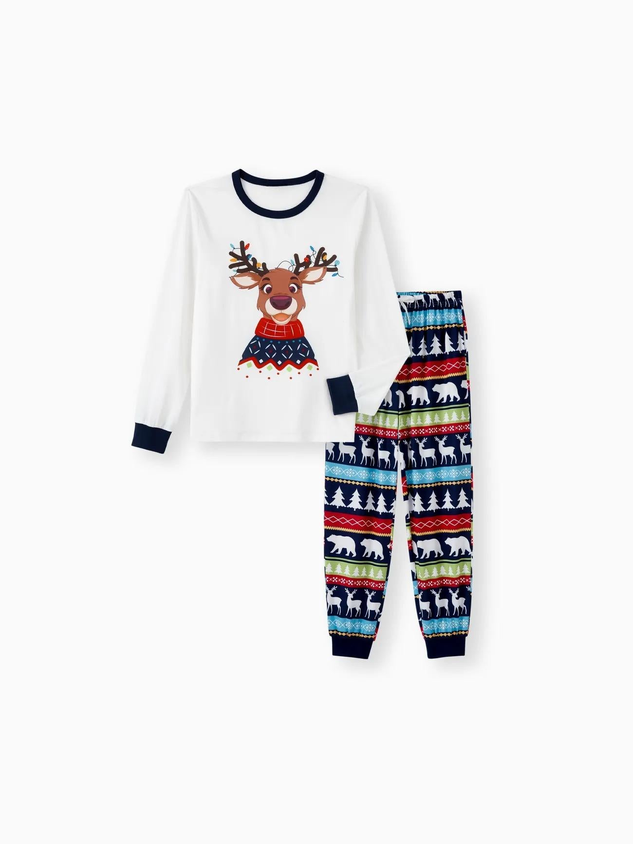 Family Matching Reindeer Graphic Print Pajama Set With Pockets Men