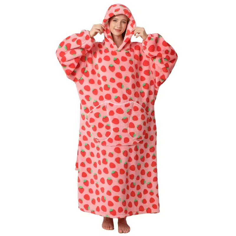 Oversized Pumpkin Print Wearable Hooded Blanket Hoodie