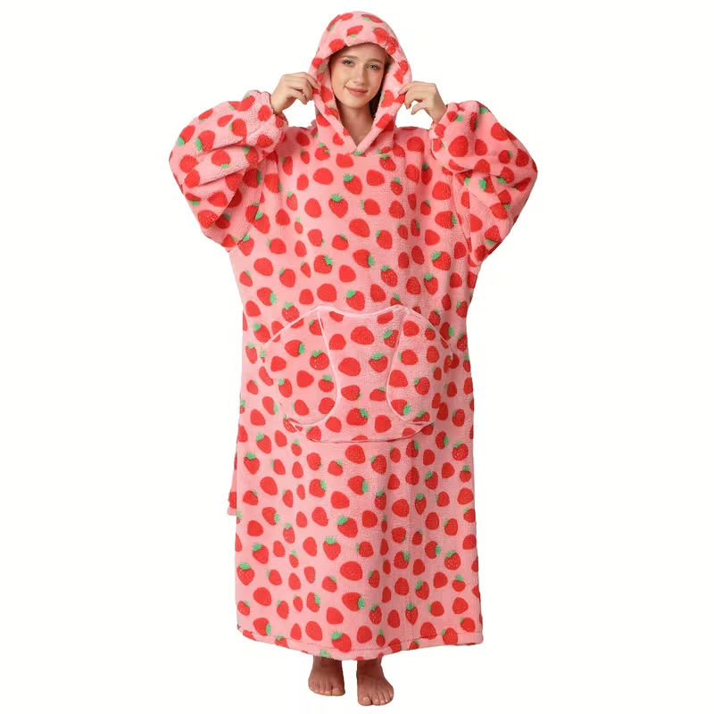 Oversized Pumpkin Print Wearable Hooded Blanket Hoodie
