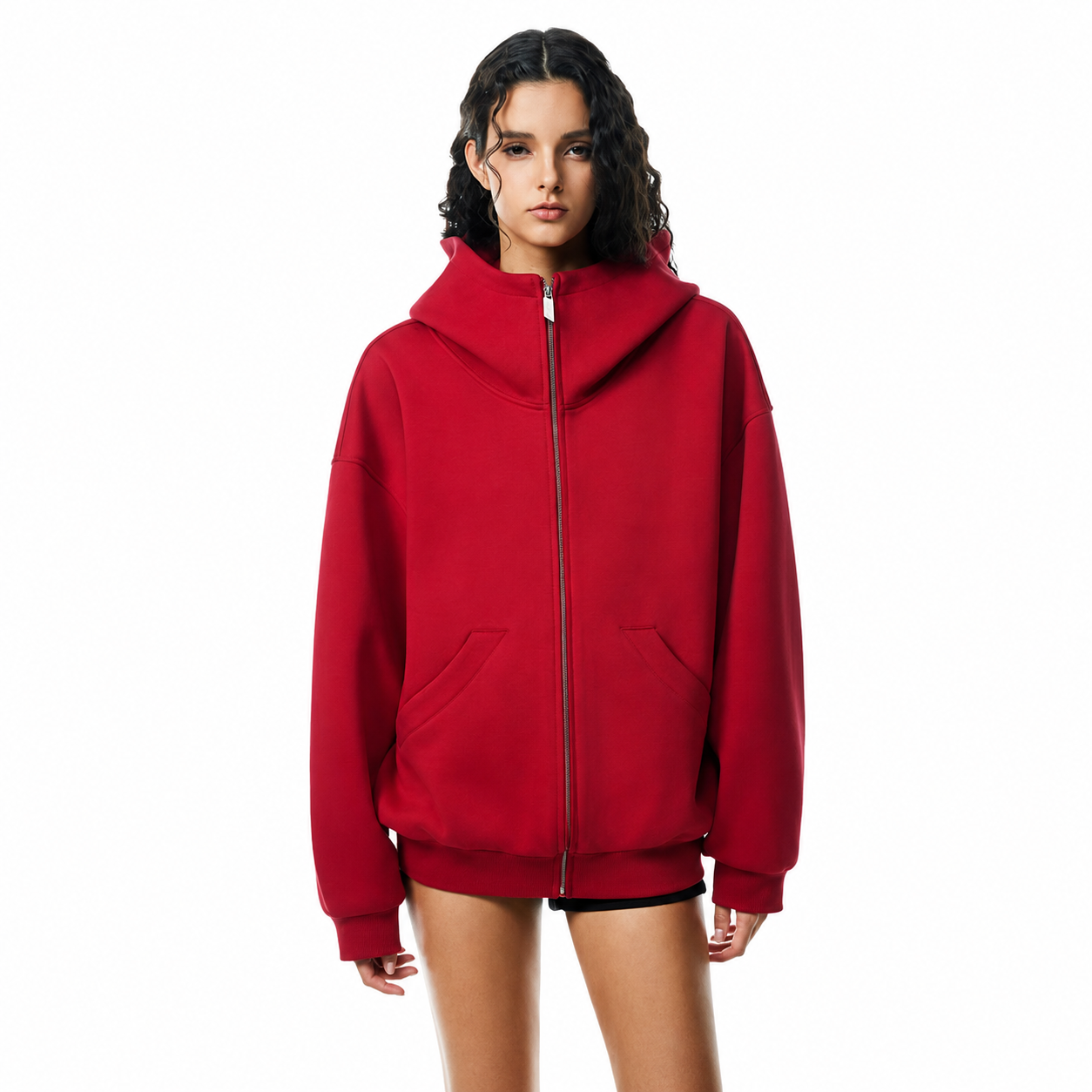 Oversized High Collar Zip Up Hoodie For Men And Women