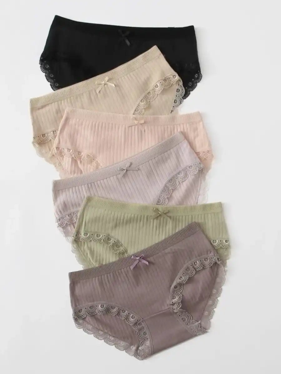 6 Pack Rib Lace Trim Panty Set-Soco Hoodie