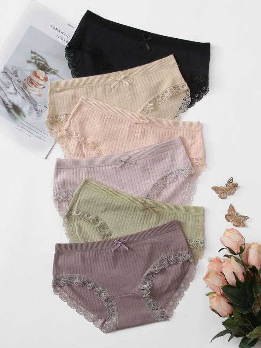 6 Pack Rib Lace Trim Panty Set-Soco Hoodie