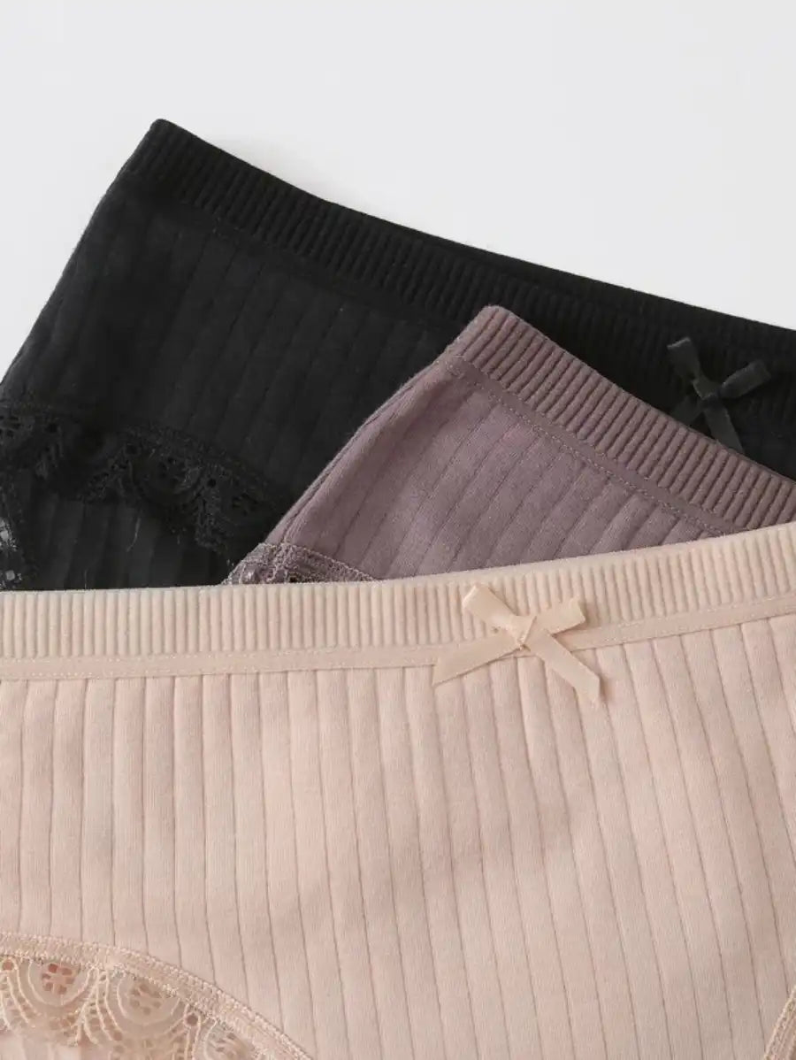 6 Pack Rib Lace Trim Panty Set-Soco Hoodie