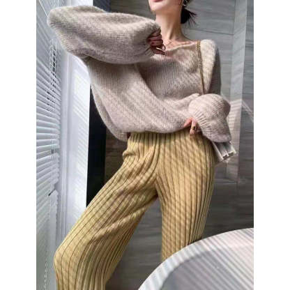 Knitted Wide-Leg High-Waist Pants-Soco Hoodie