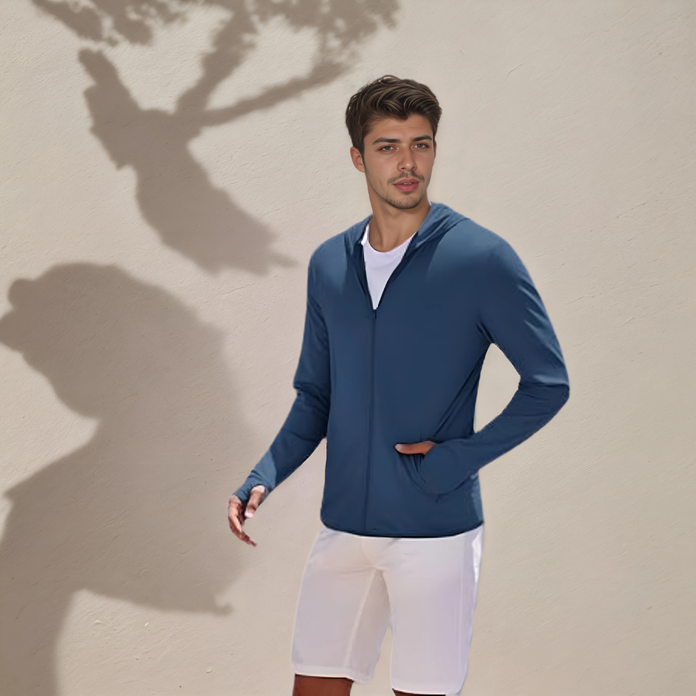 Men Full Zip UPF 50 Sun Protection Hoodie Lightweight Long Sleeve Jacket with Pockets