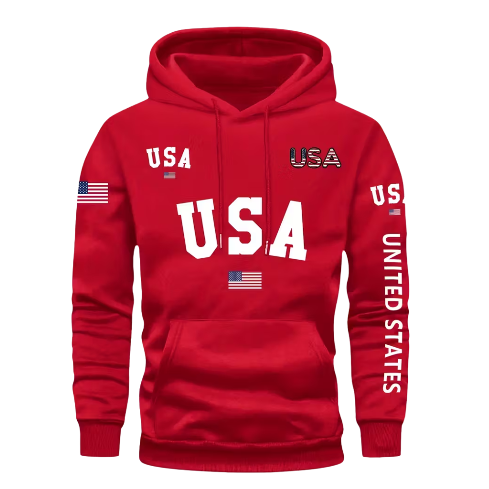 Men USA Flag Hoodie Casual Long Sleeve Pullover With Drawstring