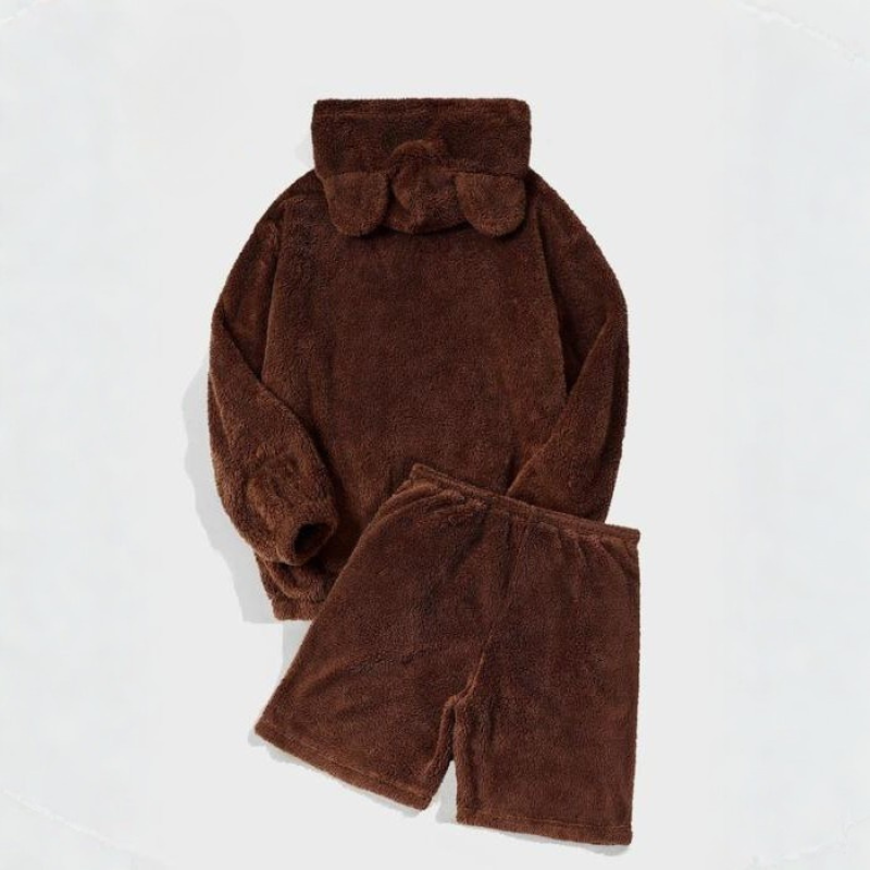 Casual Hooded Sweatshirt And Shorts Two Piece Lounge Set