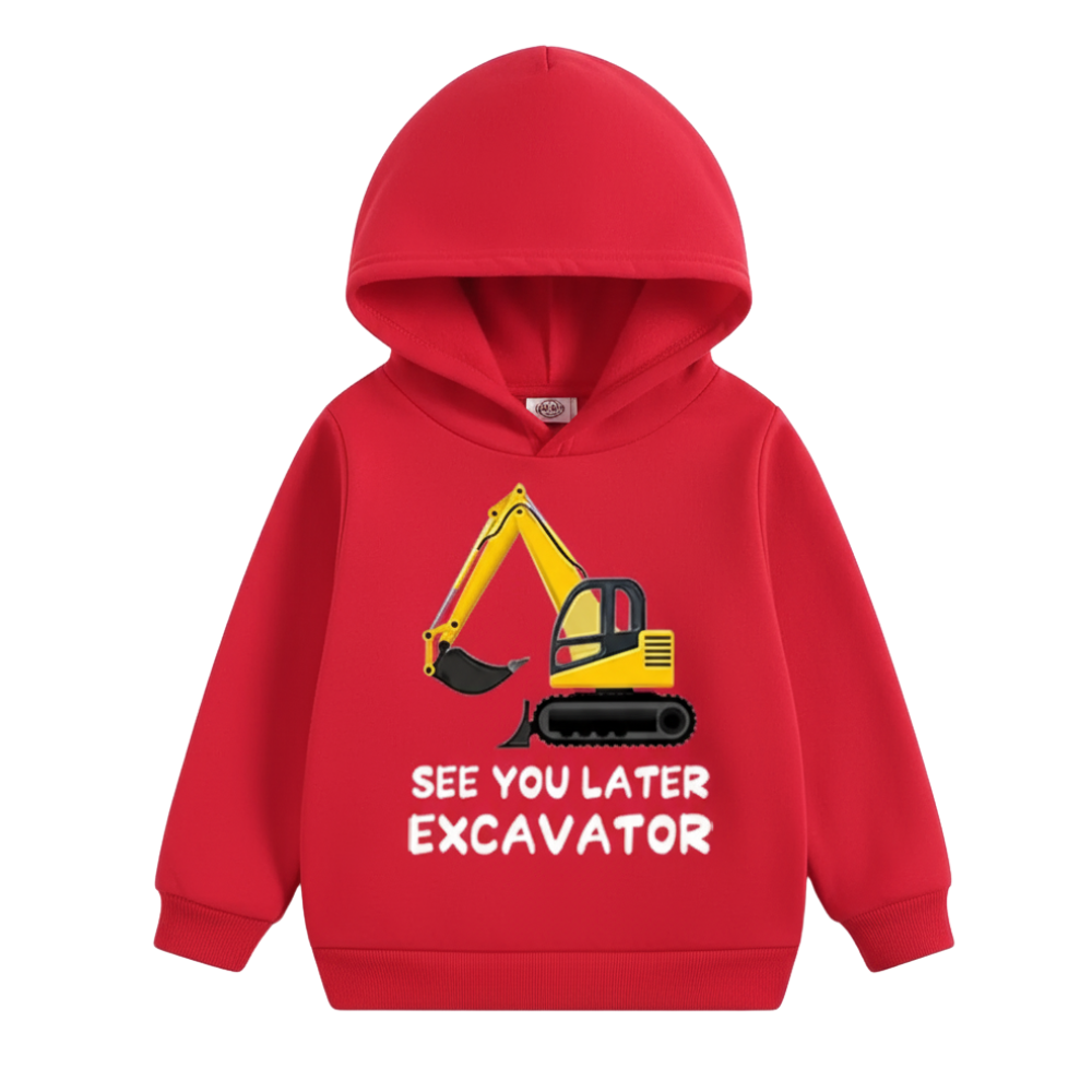Cartoon Excavator Print Hoodie For Kids