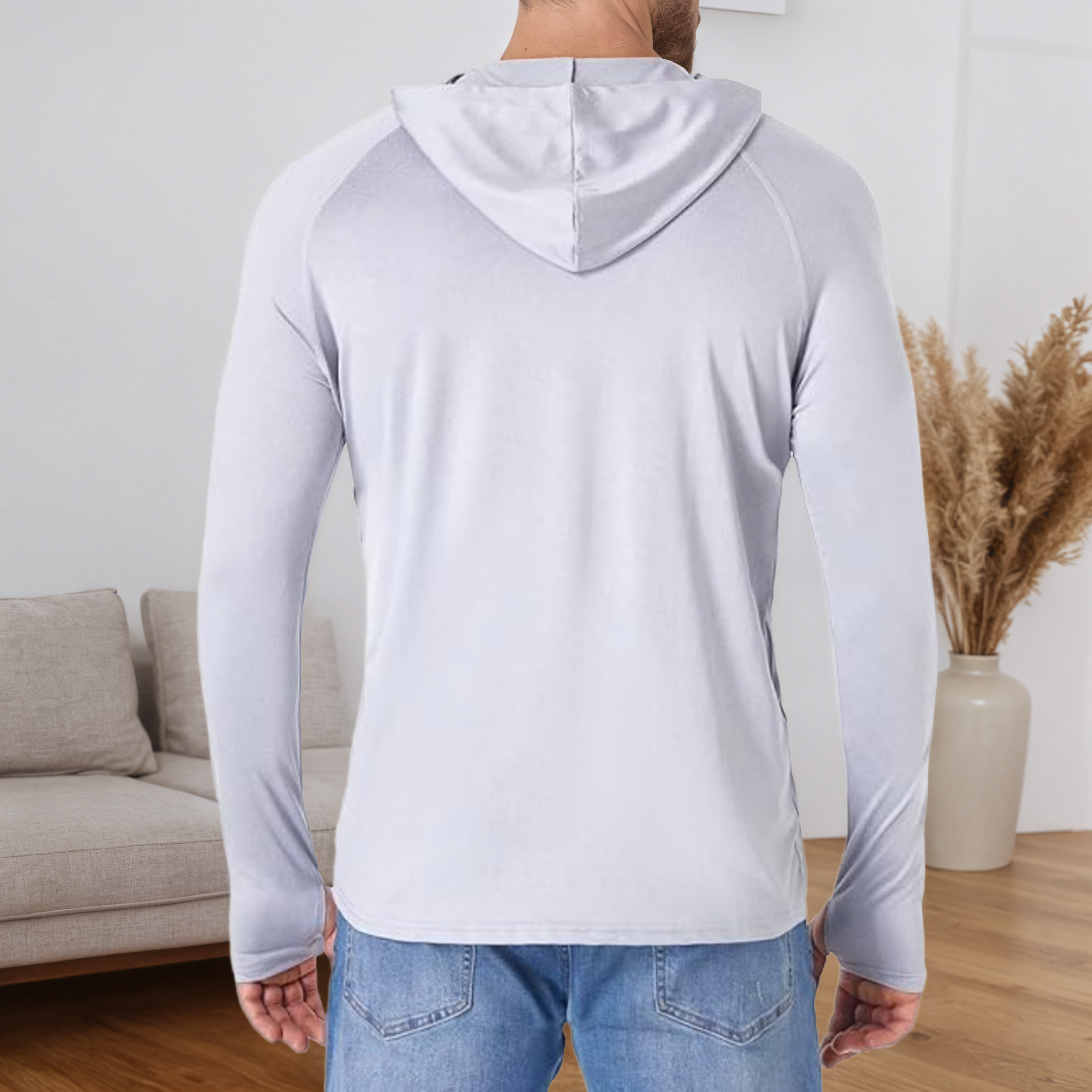 Men UPF 50 Long Sleeve Sun Protection Hoodie Athletic Fishing Shirt with UV Shield and Rash Guard Design