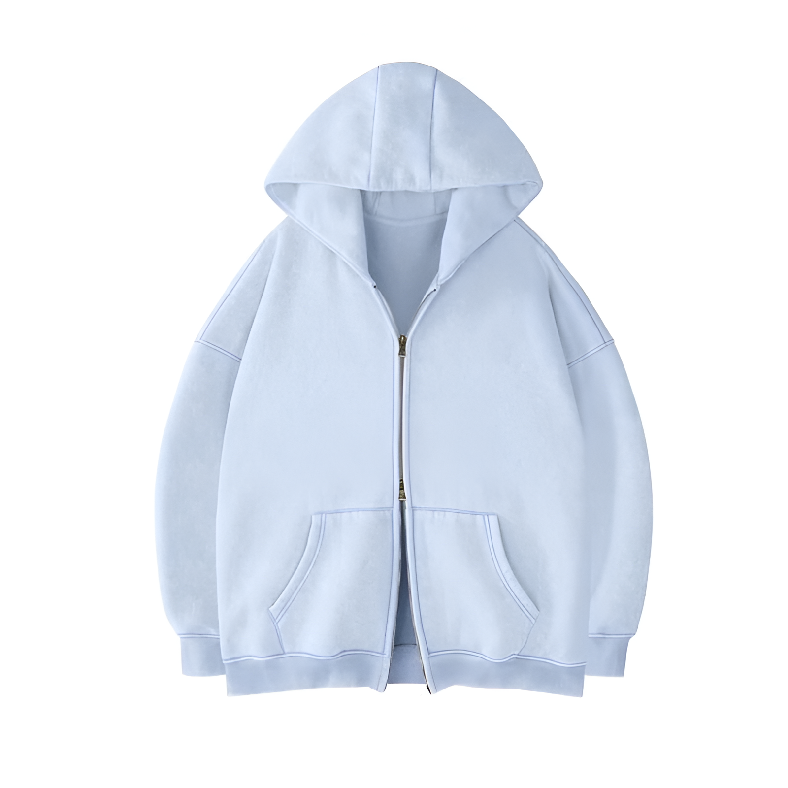 Oversized Long Sleeve Pullover Hoodie With Acid Wash Finish And Double Zipper