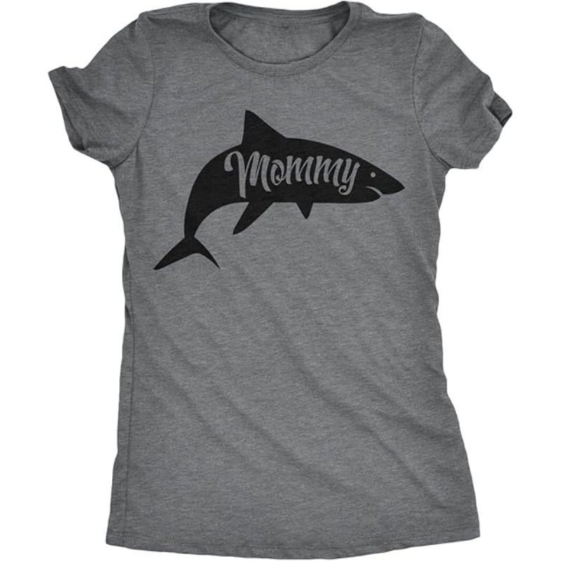 Mommy Shark Graphic Printed T Shirt Gray