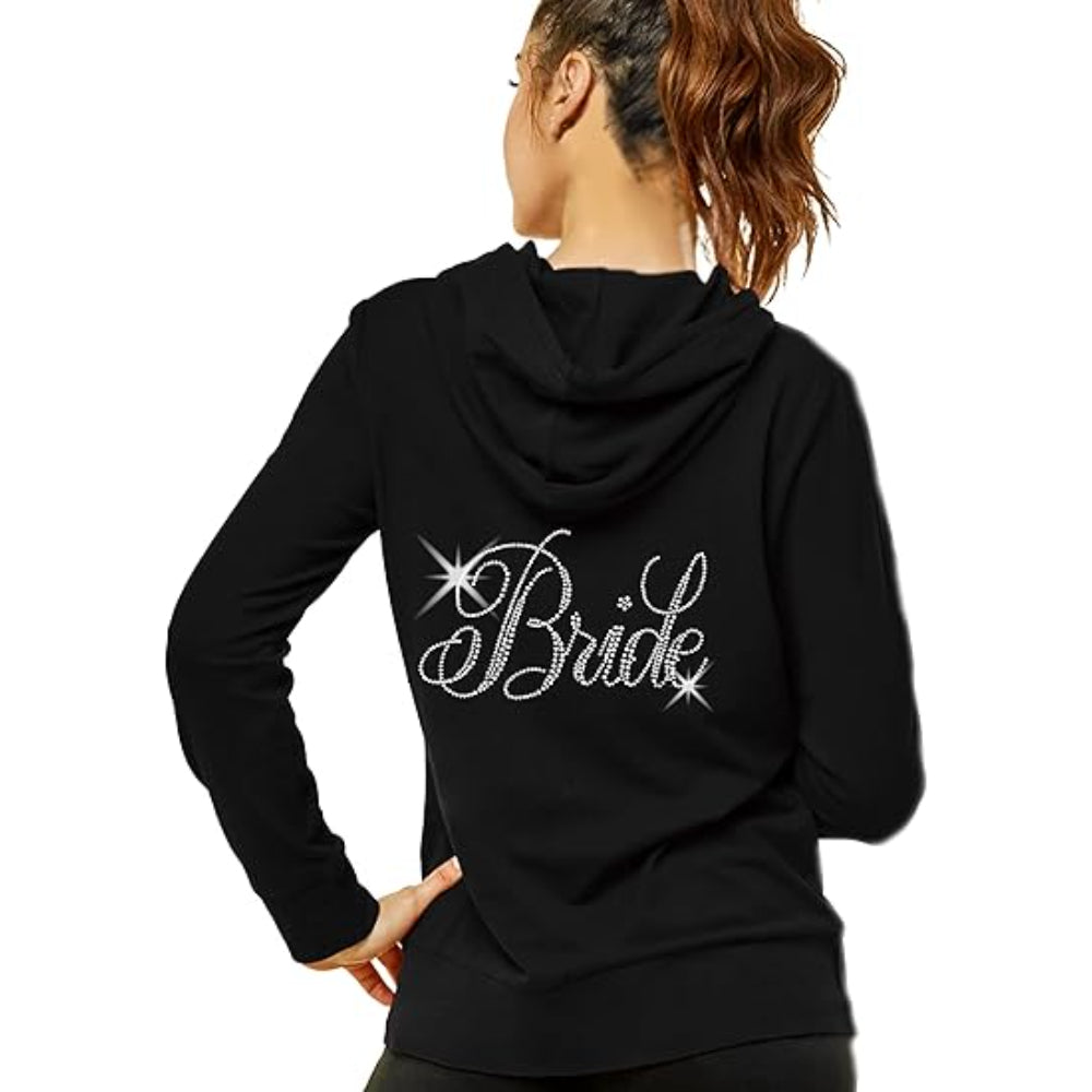 Rhinestone Script Graphic Zip Hoodie