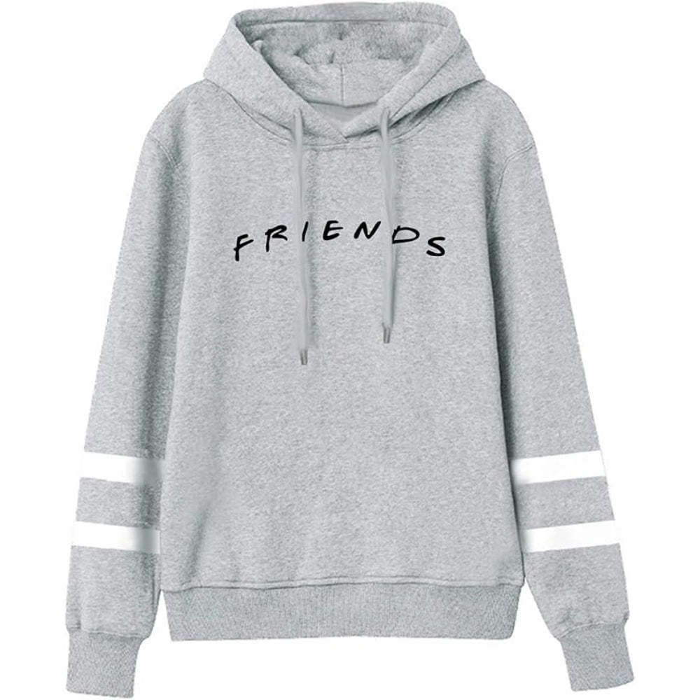 Casual Friends Inspired Hoodie With Striped Sleeves Gray