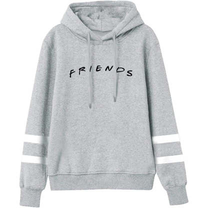Casual Friends Inspired Hoodie With Striped Sleeves Gray