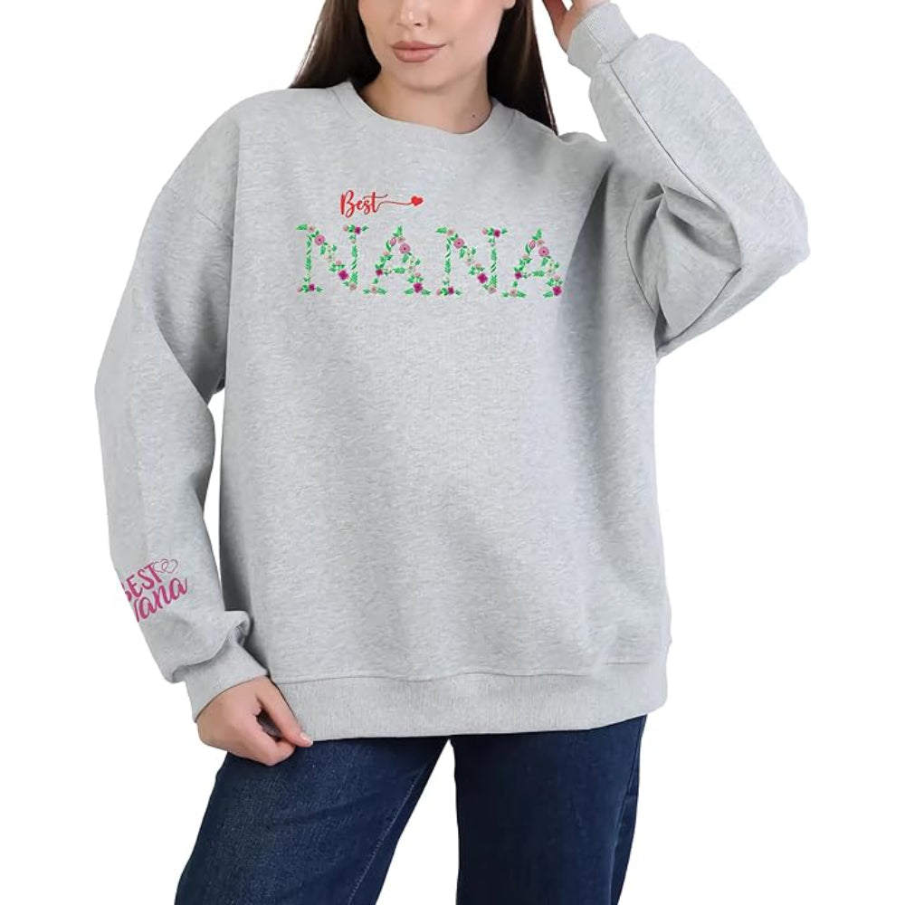 Floral Letter Graphic Long Sleeve Pullover Gray