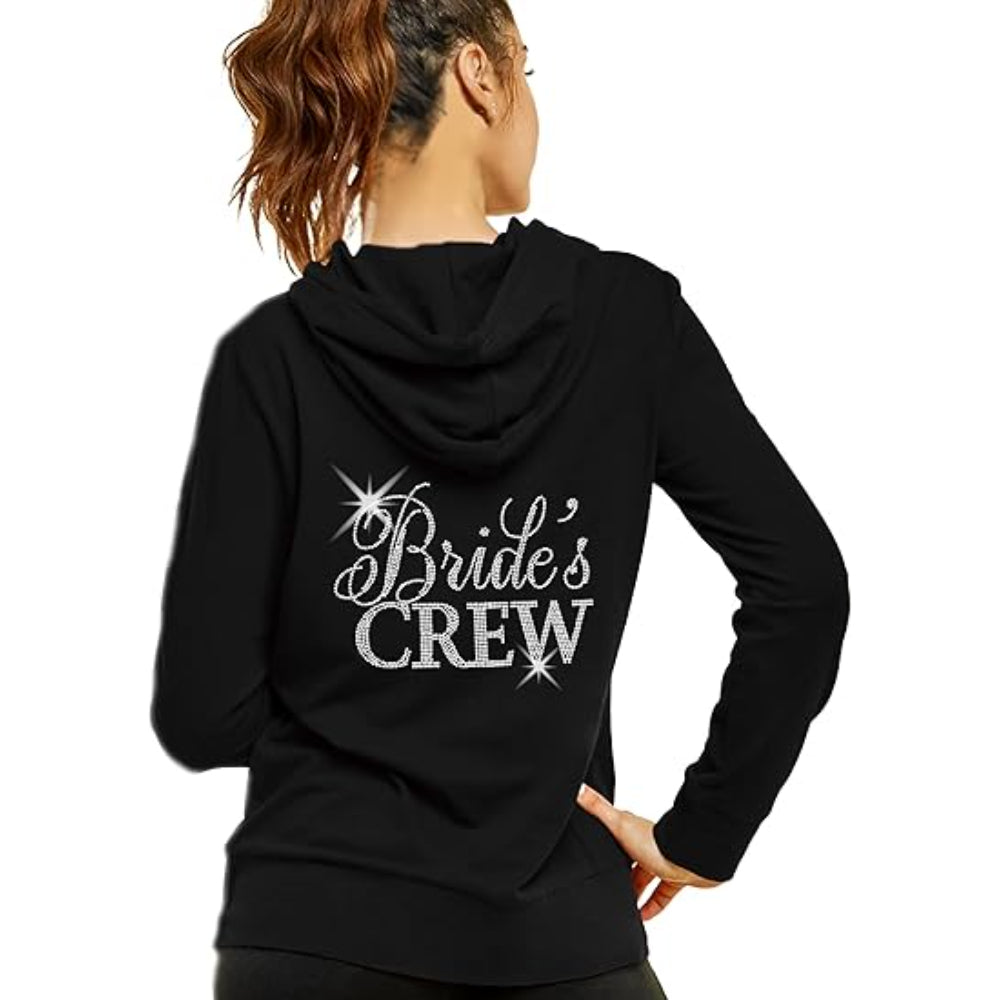 Rhinestone Script Graphic Zip Hoodie Black Brides Crew Printed