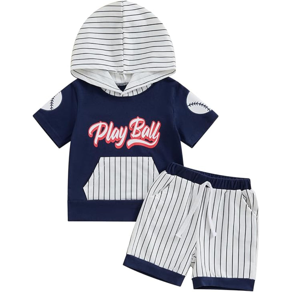 Toddler Boy Shorts Set Short Sleeve Hoodie Navy Blue