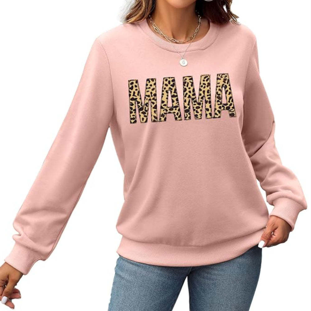 Long Sleeve Mama Print Sweatshirt Pink