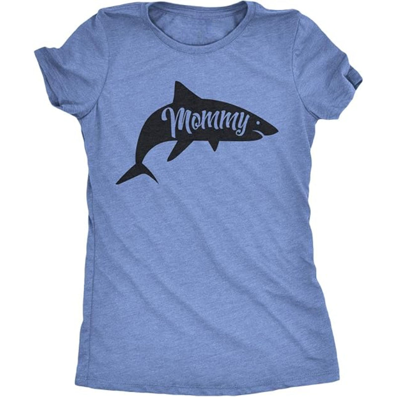 Mommy Shark Graphic Printed T Shirt Light Blue