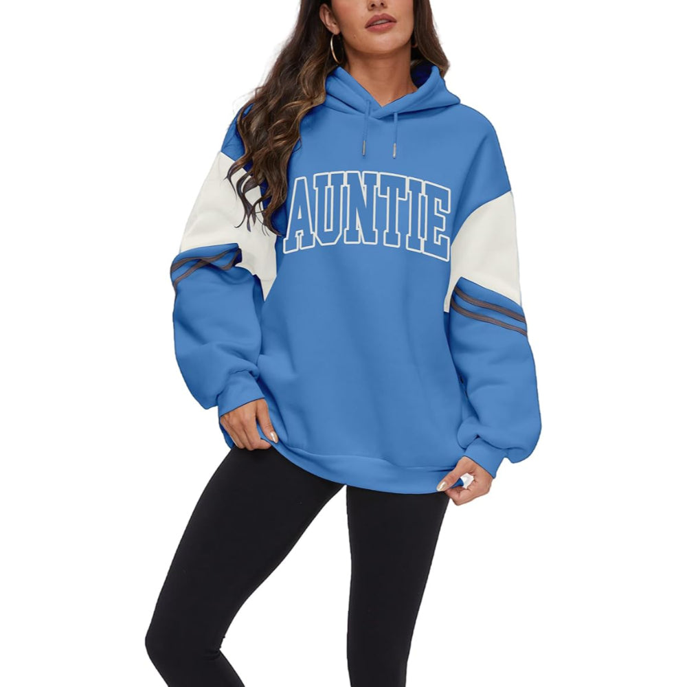Comfy Hoodie With Bold Letter Print Blue